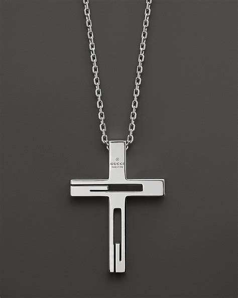 mens gucci cross necklace|Gucci silver and onyx necklace.